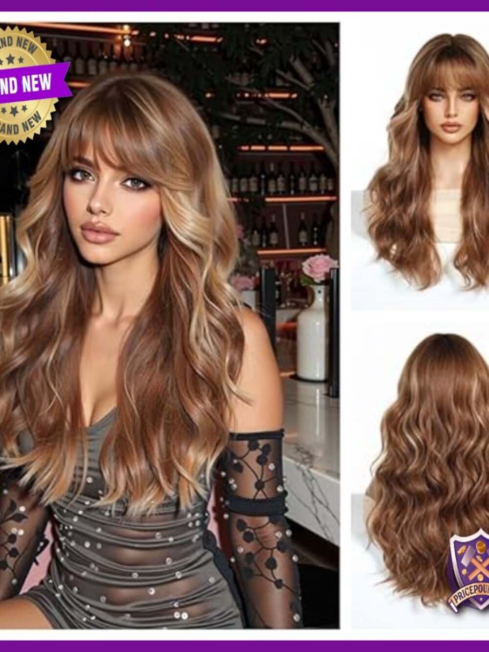26 Inch Human Hair Wig with Bangs Layered Curly Lightweight Daily Use